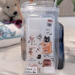 Brand New Apple iPhone 16 Pro Max protective case! Great for cat/coffee lovers!